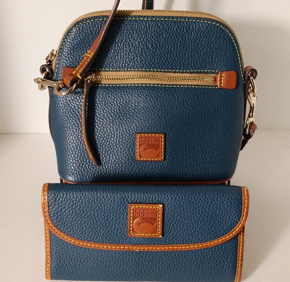 Dooney & Bourke Handbags - Dooney & Bourke Teal Pebble Leather Crossbody Bag and Wallet Set
